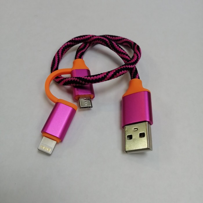 Зарядный Кабель Noname Lightning + micro USB розовый